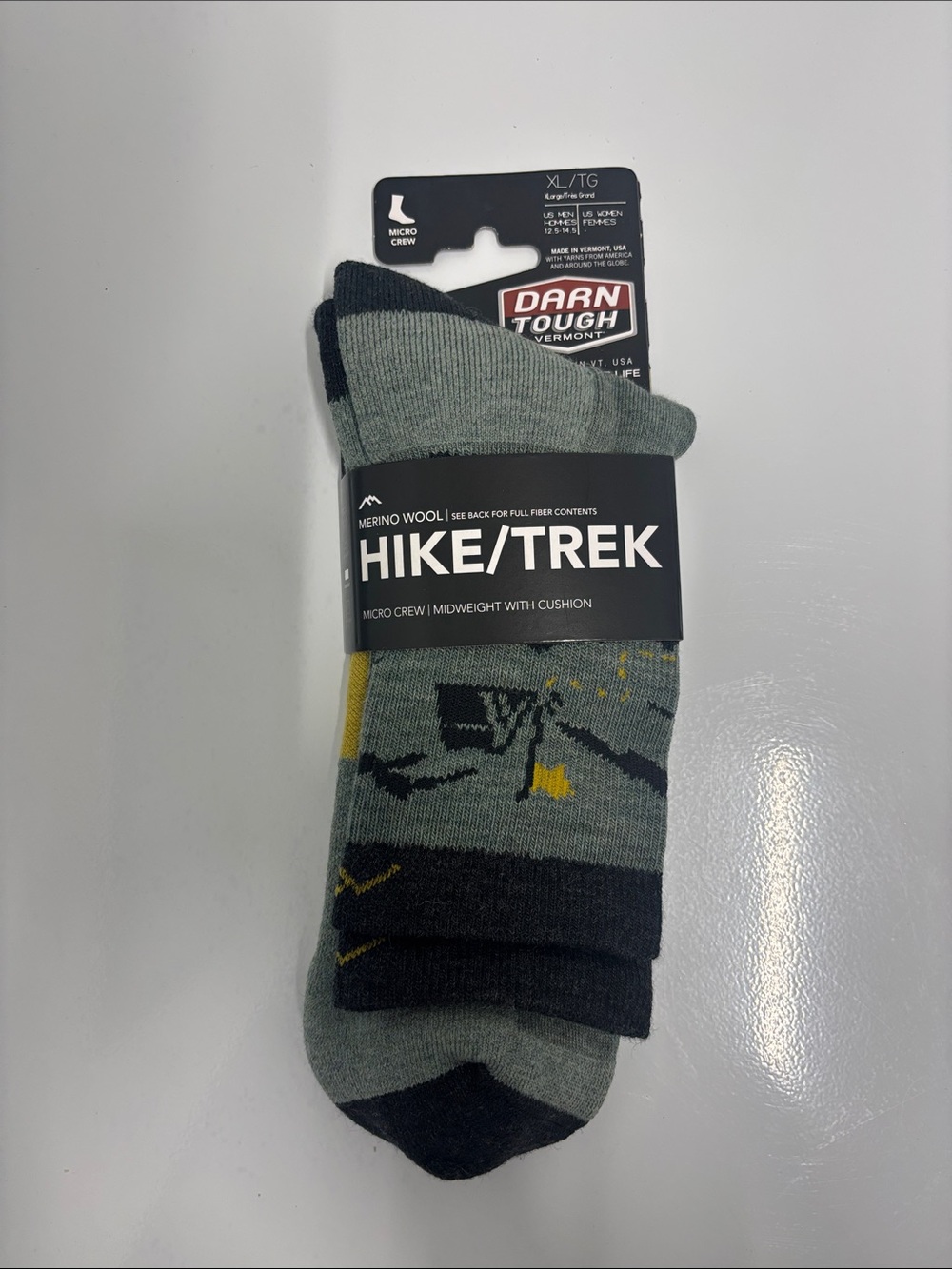 Darn Tough Hike/Trek Merino Wool Micro Crew Socks style 5021 Seafoam XL NWT